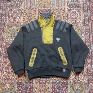 VTG 80s White Stag World Pro Mogul Tour Knit Wool Ski Sweater M Black 1/4 Zip